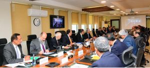 Federal Minister for Finance and Revenue, Senator Muhammad Aurangzeb, chairs a meeting of the Economic Coordination Committee (ECC) of the Cabinet at the Finance Division.