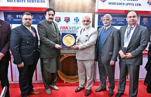 Acting Chairman Senate Syedaal Khan, chief guest, cuts the ribbon at the ceremony of Safe Secure/Poggee Pakistan Exhibitions 2026.