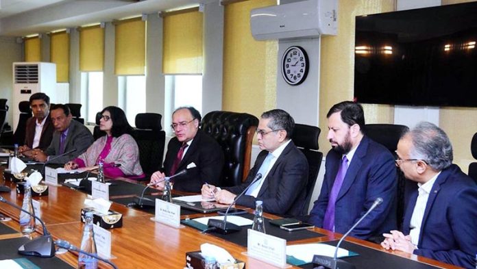 Federal Minister for Finance and Revenue, Senator Muhammad Aurangzeb, holding a meeting today with a delegation of the Pharma Bureau led by the Chairman of Pharma Bureau, Mr. Syed Anis Ahmed to discuss key policy, regulatory, and economic issues concerning the pharmaceutical sector