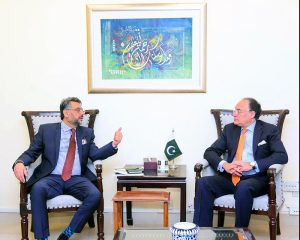 Federal Minister for Finance and Revenue, Senator Muhammad Aurangzeb, meets Mr. Muzamil Aslam, Advisor to the Chief Minister for Finance, Khyber Pakhtunkhwa, at the Finance Division. Senior officials from both the Finance Division and the Khyber Pakhtunkhwa government attended the meeting.