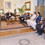 President Asif Ali Zardari meeting leaders of the Pakistan People’s Party from Khyber Pakhtunkhwa at Aiwan-e-Sadr.