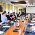 Federal Minister for Finance and Revenue, Senator Muhammad Aurangzeb, chairing a meeting with a delegation of British American Tobacco led by Ms. Pascale Meulemeester, Regional Director, Asia Pacific, Middle East & Africa, at the Finance Division.