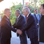 Prime Minister Muhammad Shehbaz Sharif and President of Uzbekistan Shavkat Mirziyoyev introducing their respecting delegations after the Guard of honour ceremony at Prime Minister's House.