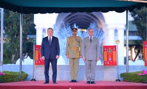 President of Uzbekistan Shavkat Mirziyoyev receives Guard of Honour at Prime Minister's House.
