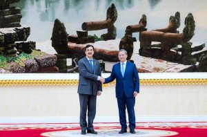 Chairman Senate of Pakistan, Syed Yousuf Raza Gilani shaking hands with Samdech Moha Borvor Thipadei Hun Manet, Prime Minister of the Kingdom of Cambodia