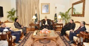 President Asif Ali Zardari meeting Senator Faisal Vawda, with Senator Saleem Mandviwala and Dr. Asim Hussain also present