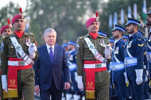 President of Uzbekistan Shavkat Mirziyoyev receives Guard of Honour at Prime Minister's House.