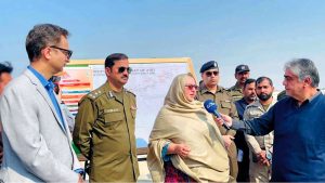 Commissioner Bahawalpur, Ms. Musarrat Jabeen, along with senior officials, speaks to the media while briefing on the various rounds of the Cholistan Jeep Rally.