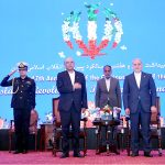 President Asif Ali Zardari and Ambassador of Iran Dr. Reza Amiri Moghaddam stand as the National Anthems of Pakistan and Iran are played at a reception to commemorate the 47th Anniversary of the Victory of the Islamic Revolution of Iran and Iran’s National Day