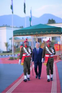 President of Uzbekistan Shavkat Mirziyoyev receives Guard of Honour at Prime Minister's House.