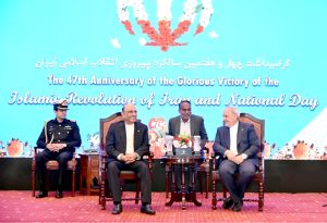 President Asif Ali Zardari and Ambassador of Iran, Dr. Reza Amiri Moghaddam at a reception held to commemorate the 47th Anniversary of the Victory of the Islamic Revolution of Iran and Iran’s National Day