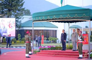 President of Uzbekistan Shavkat Mirziyoyev receives Guard of Honour at Prime Minister's House.