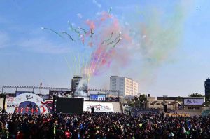 View of fireworks during the opening ceremony of U-21 Khyber Pakhtunkhwa Games 2026 at Qayum Sports Complex