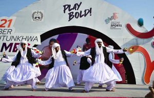 View of fireworks during the opening ceremony of U-21 Khyber Pakhtunkhwa Games 2026 at Qayum Sports Complex