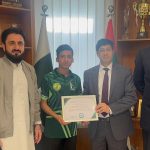 Counsel General Hussain presents appreciation certificate to Taekwondo athlete Huraira