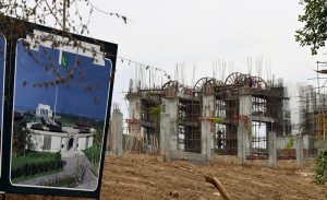 A view of the construction work underway on the Marka-e-Haq Monument in Islamabad, being built to honour Pakistan’s defenders.