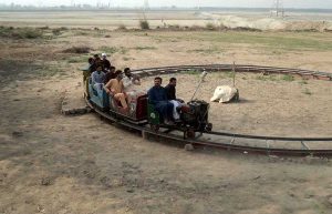 A view of the dried bed of the Chenab River in Chiniot due to water shortage, creating difficulties for the agricultural sector
