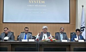 Chairman FBR, Rashid Mahmood Langrial, addressing the signing ceremony of the National Cargo Tracking System in the Federal Capital.