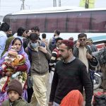 People are arriving at the General Bus Stand in Pirwadai to travel to their hometowns and celebrate Eidul Fitr with their loved ones
