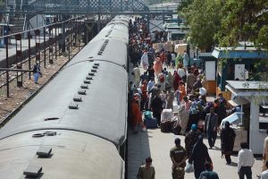 A large number of people at Railway Station to go to their working stations after spending the Eid-ul-Fitr.