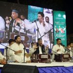 Renowned Qawwal Abu Muhammad performs during Mehfil-e-Sama, a soulful Qawwali night organized by the Culture Department at Sindh Museum