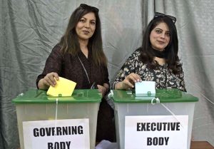 Journalists cast their votes during the National Press Club (NPC) Election 2026 at NPC.