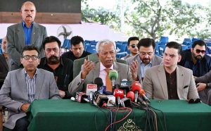 Governor Sindh Muhammad Nehal Hashmi addressing a press conference at Governor House.