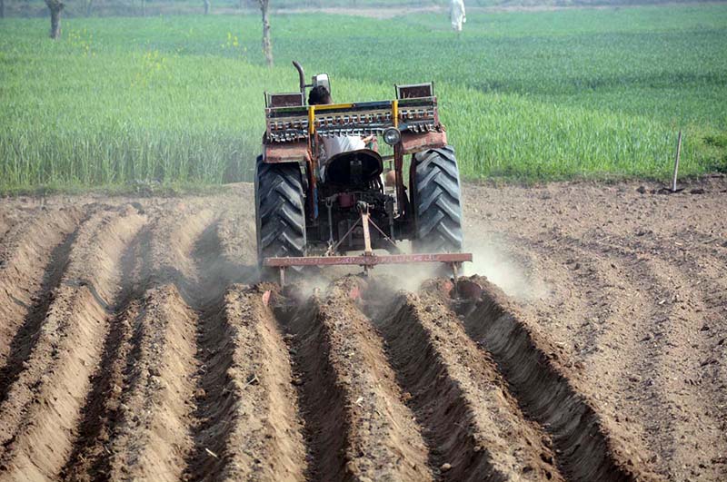 A farmer is busy preparing field with help of a tractor