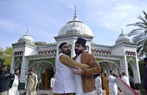 An elderly faithful offering dua after the Eidul Fitr prayer at Eidgah Sharif