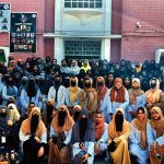 Dr. Qaiser Jabeen, Dean Faculty of Allied Health Sciences with professors in a group photo with students at a ceremony held to mark International Women’s Day at The Islamia University of Bahawalpur