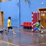 Players in action during the Futsal Championship organized by the Sports Department Sargodha as part of the Ramadan Night Sports Festival on the instructions of Deputy Commissioner Hussain Ahmed Raza at the Sports Gymnasium