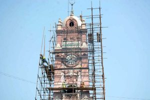 Labourers are busy with the renovation work on the Clock Tower.