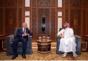 Prime Minister Muhammad Shehbaz Sharif meets the Crown Prince and Prime Minister of Saudi Arabia H.R.H. Prince Muhammad bin Salman.