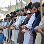 A large number of faithful offering Juma-tul-Wida (last Friday prayer) during the holy month of Ramazan at Eidgah Masjid