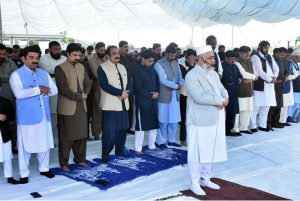 Prime Minister’s Special Adviser on Political and Public Affairs Senator Rana Sanaullah Khan is offering Eidul Fitr prayer at his public secretariat