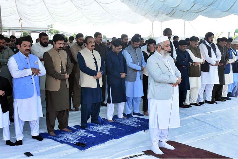 Prime Minister’s Special Adviser on Political and Public Affairs Senator Rana Sanaullah Khan is offering Eidul Fitr prayer at his public secretariat
