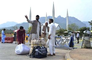 Muslims with their luggage arrive at Faisal Masjid to observe Itikaf—a practice observed during the last ten days of the holy month of Ramazan, in which Muslims seclude themselves to pray and seek the blessings of Almighty Allah, following the Sunnah of Prophet Muhammad (PBUH).