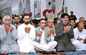 Chairman Pakistan Peoples Party Bilawal Bhutto Zardari along with Chief Minister Sindh Syed Murad Ali Shah offering Eidul Fitr prayers at Ghari Khudda Bakhsh