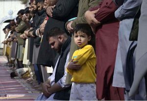 A large number of faithful offering Juma-tul-Wida (last Friday prayer) during the holy month of Ramazan at Markazi Jamia Masjid