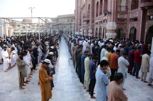 A large number of faithful offering Fourth Friday prayer at Jhang Bazaar Masjid during the Holy Month of Ramazan ul Mubarak.