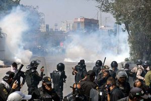 Police fired teargas near the U.S. Consulate as people protest against attacks on Iran that led to martyrdom of Iranian Supreme Leader Ayatollah Seyyed Ali Khamenei
