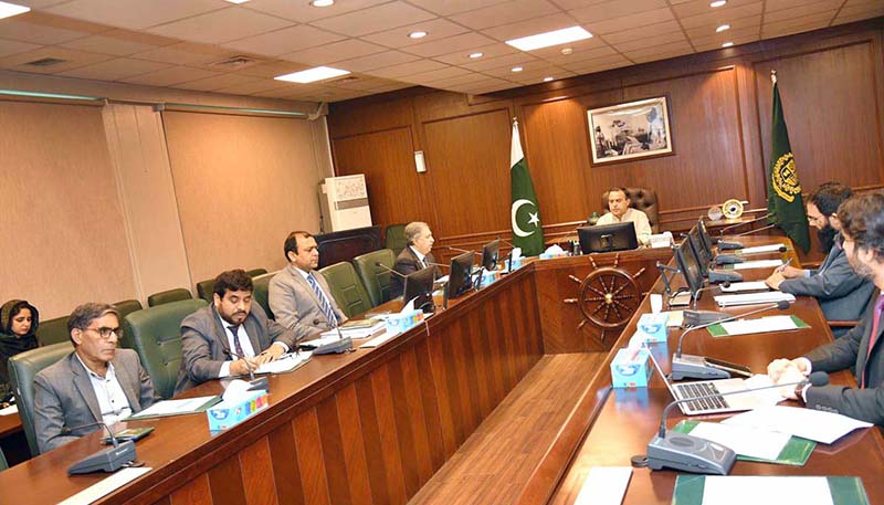 Federal Minister for Maritime Affairs, Muhammad Junaid Anwar Chaudhry chairing a meeting to announce incentives for transshipment vessels