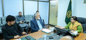 Caretaker Chief Minister of Gilgit-Baltistan Justice (Retired) Yar Muhammad Nasir and GB Minister for Information and IT Ghulam Abbas calls on Federal Minister for IT & Telecom Shaza Fatima Khawaja.