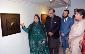 - Commissioner Faisalabad Raja Jahangir Anwar and Vice Chancellor GCWUF Prof. Dr. Kanwal Ameen (T.I.) are visiting after inaugurated a two-day art exhibition titled “Hun Na Reha Hanera,” organized in connection with International Women’s Day by the Department of Art & Design Government College Women University Faisalabad at Punjab Council of the Arts.