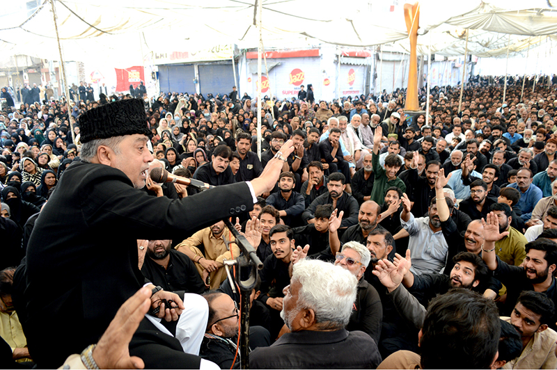 A large number of mourners attend a Majlis to commemorate the martyrdom anniversary of Imam Ali ibn Abi Talib (AS), the fourth Caliph of Islam and cousin of Muhammad (PBUH)