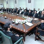 Judge of Lahore High Court (LHC) Justice Sultan Tanvir Ahmad addressing the Judiciary meeting at the District and Sessions Judge Complex