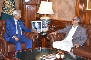 Sindh Minister for Labour and Social Protection, Saeed Ghani calls on Sindh Governor, Muhammad Nihal Hashmi at Governor House.