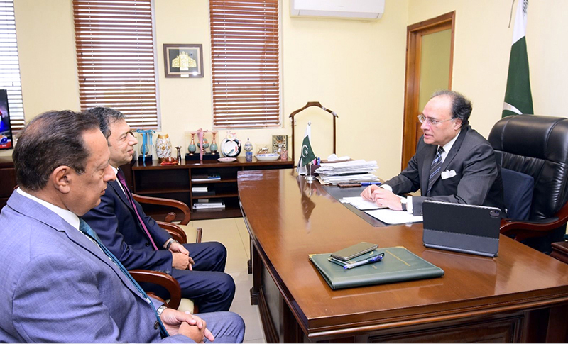 Newly appointed Member and Chairman of the Competition Commission of Pakistan (CCP), Farid Ahmad Tarar calls on the Federal Minister for Finance and Revenue, Senator Muhammad Aurangzeb, at the Finance Division. The Finance Minister congratulated Mr. Tarar on his appointment and wished him success in his new responsibilities