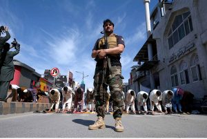 A large number of people offering Jumma-tul-Mubarak prayer during the holy month of Ramazan Ul Mubarak at Takhto Jumat.