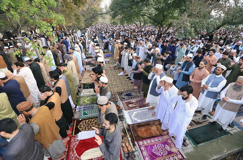 A large number of faithful offering Eidul Fitr prayer at Eidgah